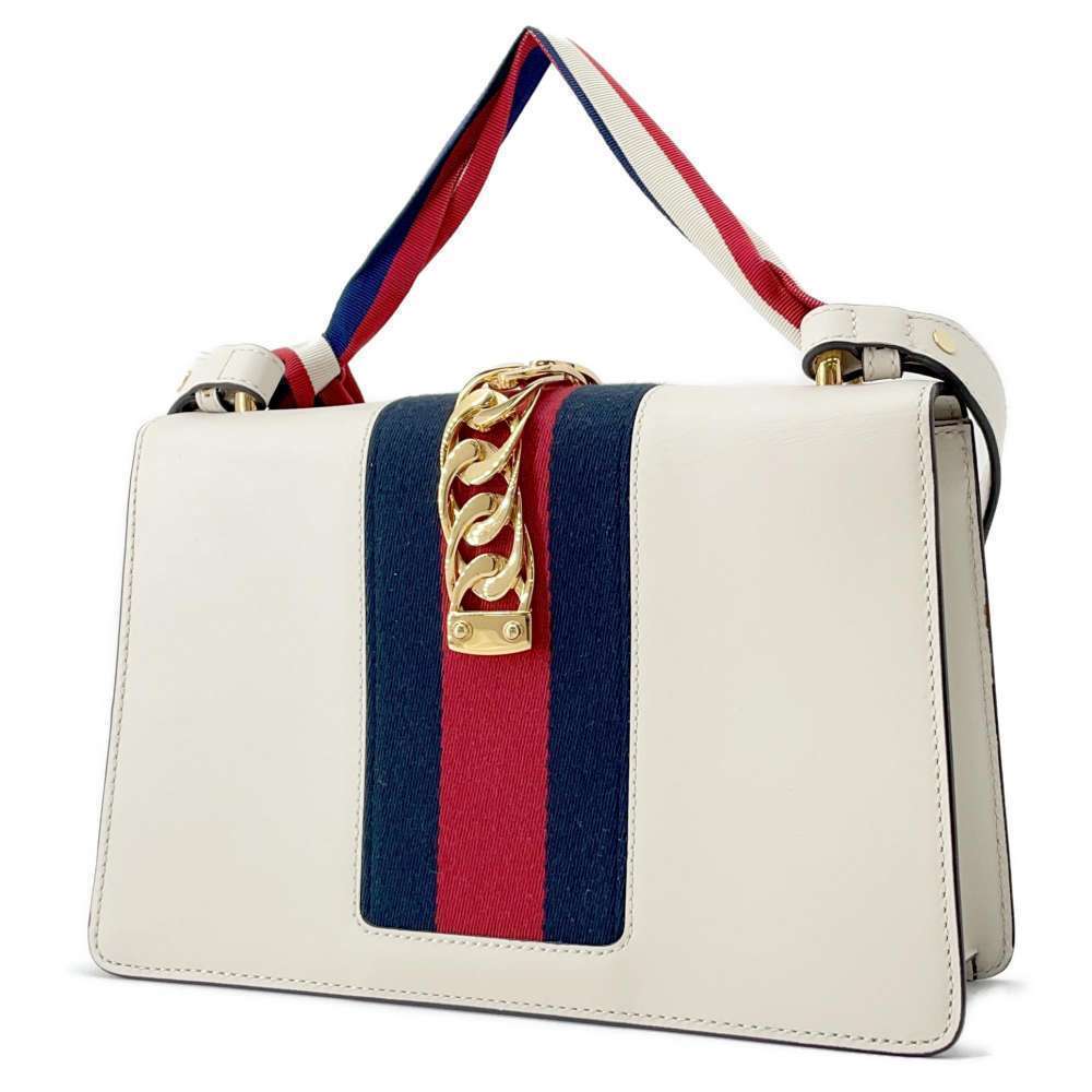 Gucci Sylvie Shoulder Bag Handbag Chain Motif White - Picture 2 of 12